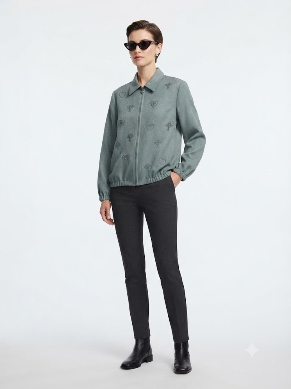 Alfred Dunner Sage Green Zip Jacket with Heart Charm